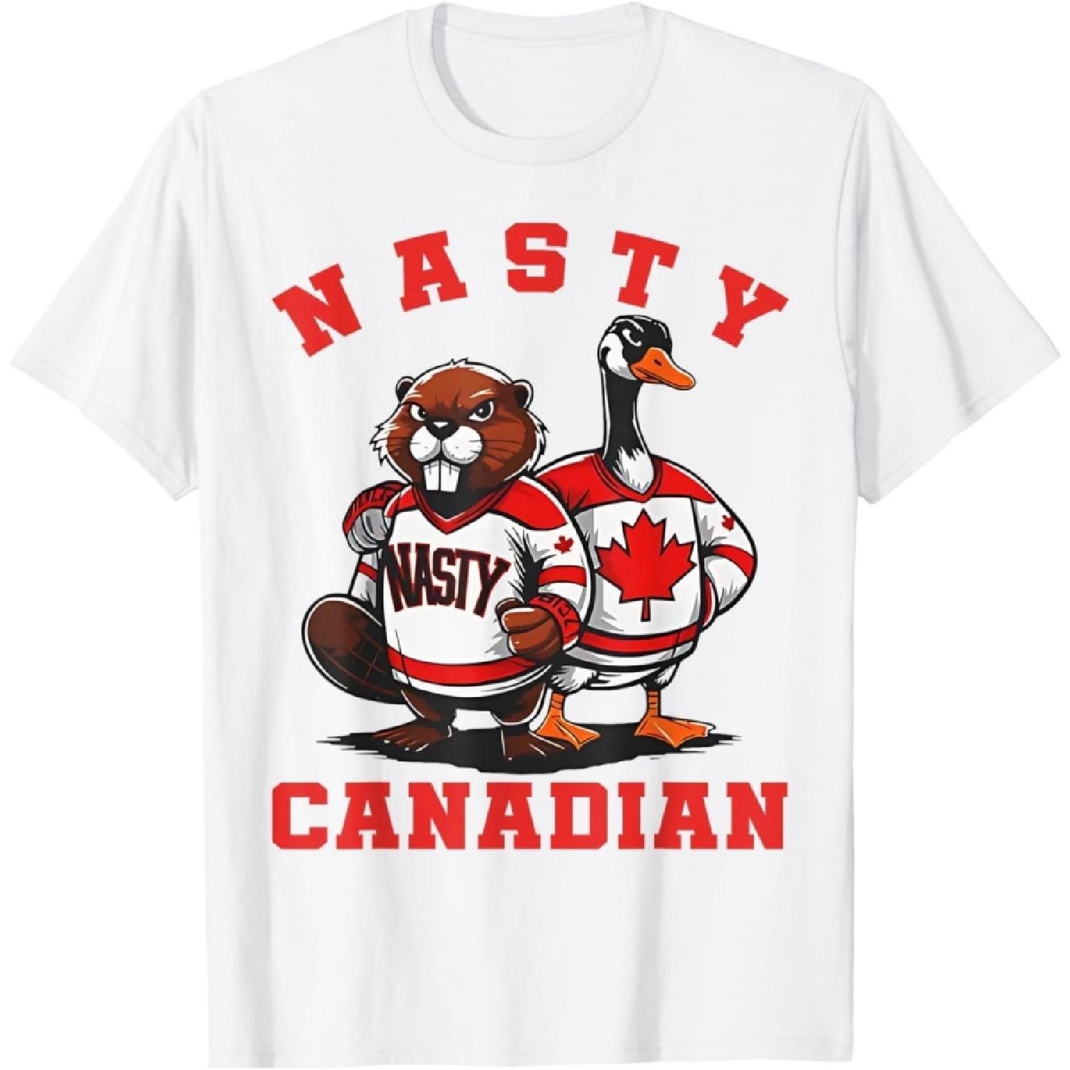 HTUANBAQ Злобный Канадский Клен Локти Вверх Бобр и Гусь Канада Футболка S