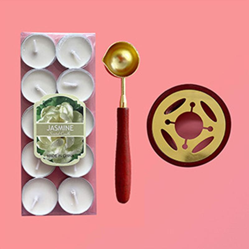 Wax Melting Spoon Exquisite Retro Compact Portable Wax Sealing Stamp Melting Spoon with Wooden Handle Gold