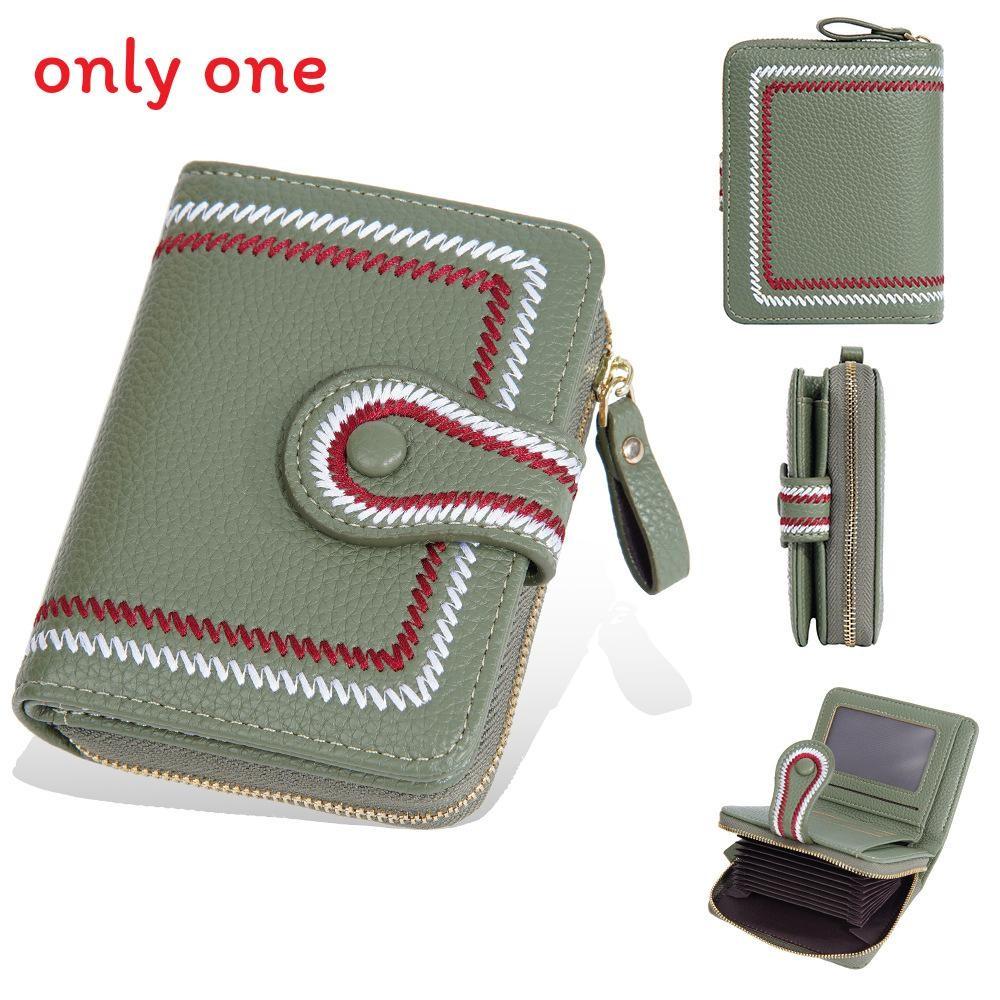 Womens Short Wallet With Zipper Closure And Embroidered Design For Daily Use