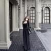 Elegant Square Neck A-Line Dress - Women's Early Spring 2026 Arrival, Long Sleeve, Waist-Cinched Fake Two-Piece Design.