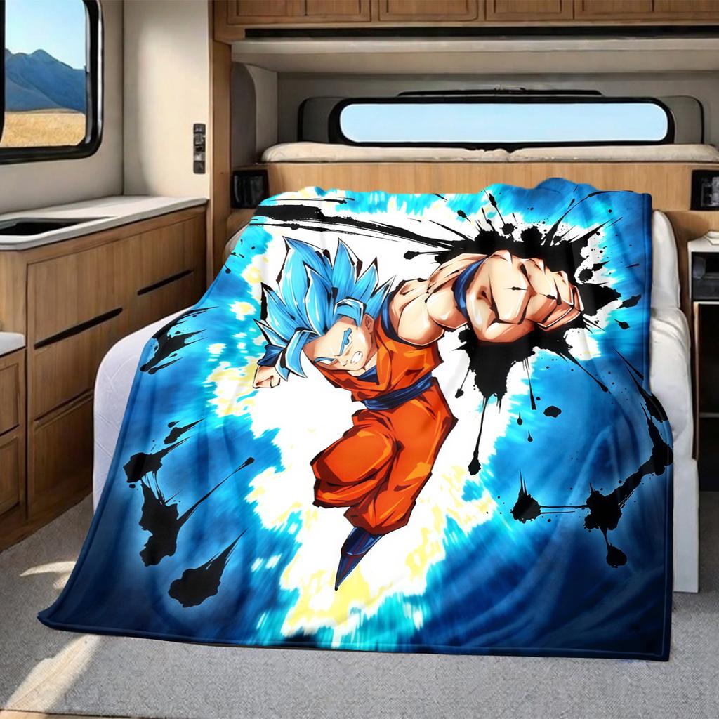 1PC Manta de Franela con Estampado de Son Goku, Alta Calidad para Todas las Estaciones, Decoración del Hogar, Calidez y Comodidad, Perfecta para Regalos de Navidad