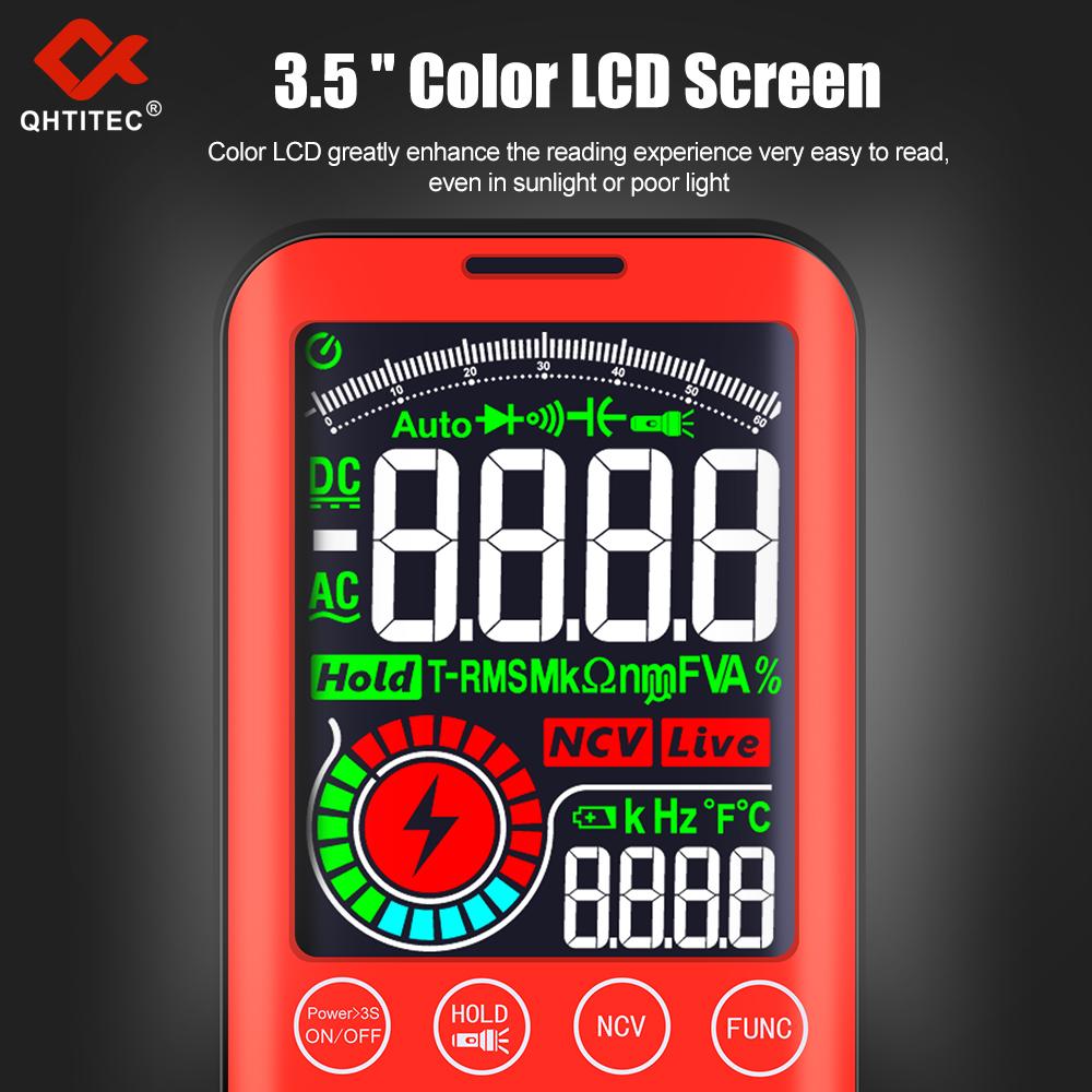 QHTITEC Digital Multimeter Smart Electrician Tester T-RMS DC AC Voltage Capacitance Ohm Hz NCV Professional Multitester