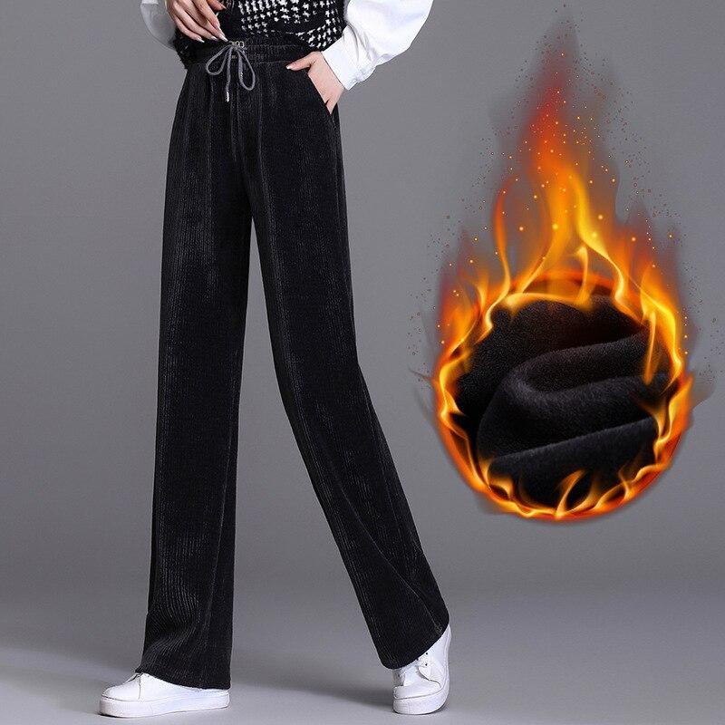 Autumn Winter Women High Waist Vintage Wide Leg Trousers Elegant Thickening Warm Loose Quality Streetwear Corduroy Loose Pants