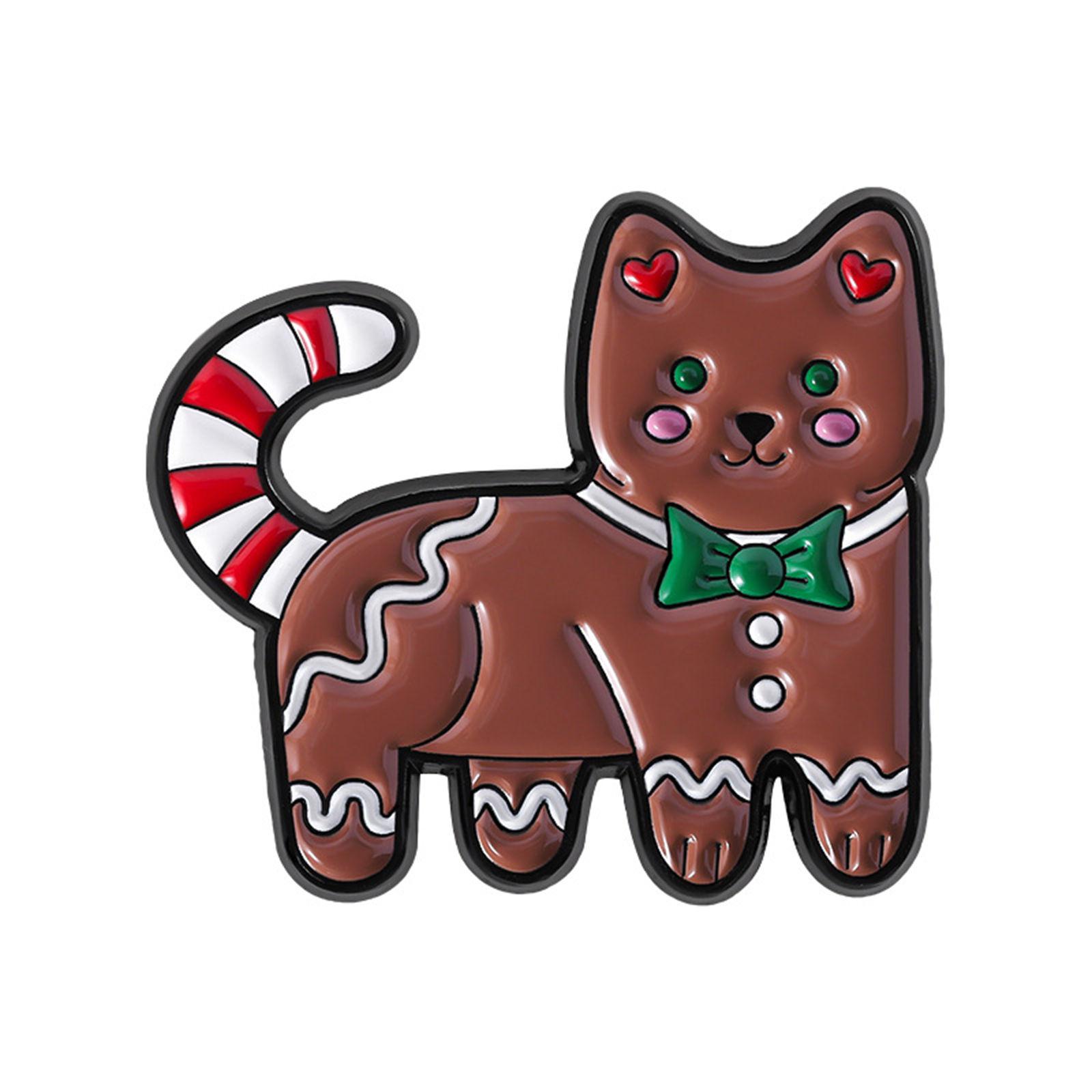 

Stylish Enamel Gingersnap Cookie Brooch Cute Kitten Bowknot Christmas Pin For Backpack Hat Decoration Gift