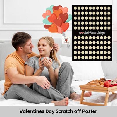100 Couple Position Challenges Poster Valentine's Day Date Night Adults Posture Scratch-Off Card Girlfriend Boyfriend Anniversary Gift