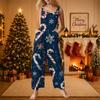 Women's Casual Sleeveless Cotton Jumpsuit with Christmas Print