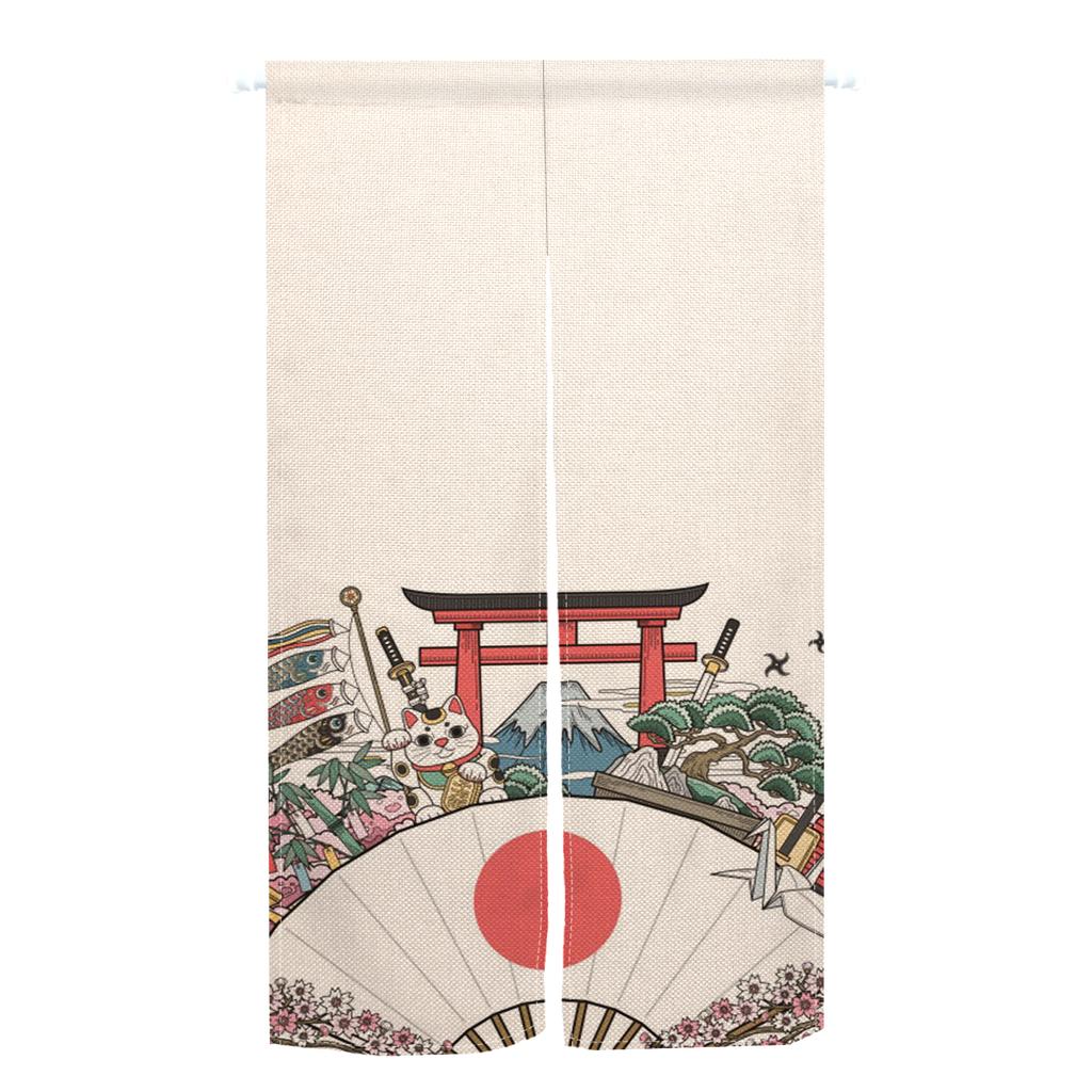 Japanese Style Noren Door Curtains Mountain Izakaya Dining Room Partition Linen Doorway Curtain Kitchen Entrance Half Curtain