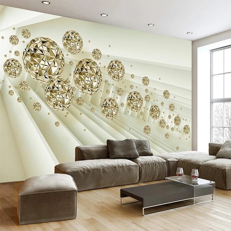 Creative 3d Abstract Space Mural Golden Ball Wallpaper Living Room Sofa Background Wall Mural Luxury Home Decor Fresco