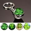 Four-Leaf Clover Double-Sided Glass Pendant Keychain