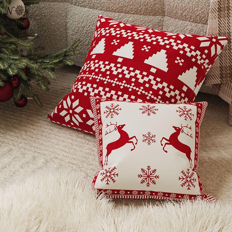 1PC Christmas Style Sofa Red Pillow Cover Nordic New Year Double-Sided Pillowcase Holiday Decoration Sofa Living Room