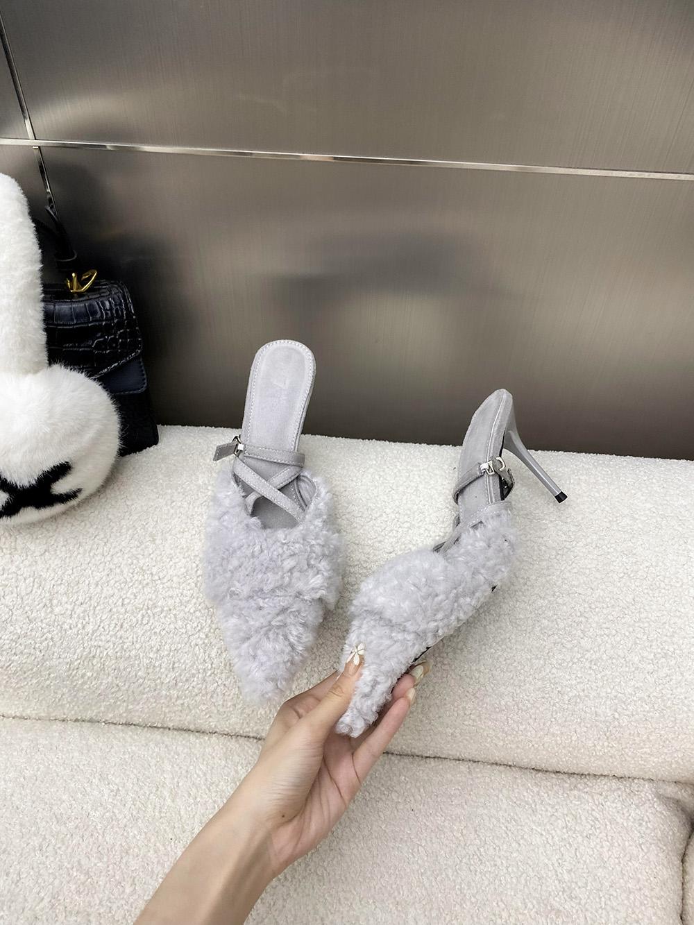 

мода остроносые женские сандалии летние туфли с ремешком сзади меховые модные тонкие туфли на шпильках модные туфли женские размер 40 250 серый