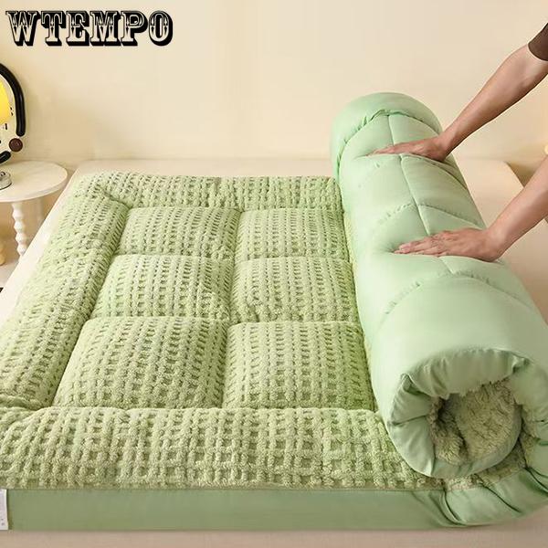 WTEMPO Plaid Printed Foldable High Quality Soft Mattress School Dormitory Mattress Winter Thickened Plush Bedroom Bed Sheet Tatami Plush Pads