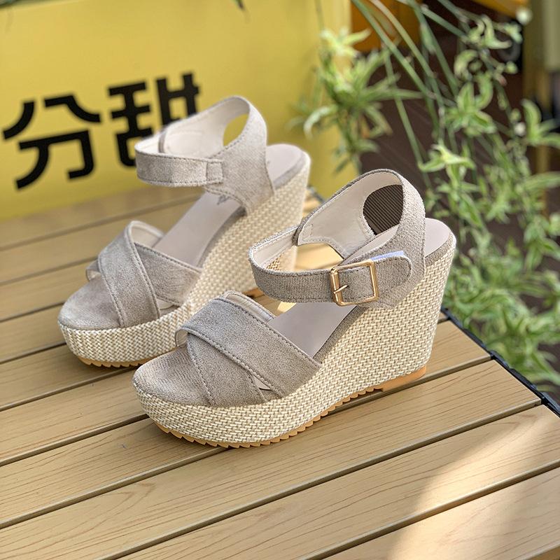 High-heeled Wedge-heeled Fashion Cross-strap One-word Thick-soled Waterproof Table Versatile Women's Sandals