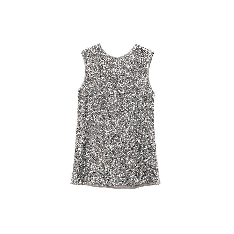 Za2025 Spring New Women's Clothing Fashion round Neck Sleeveless Back Shoelace Party Sequins Dress 1240705