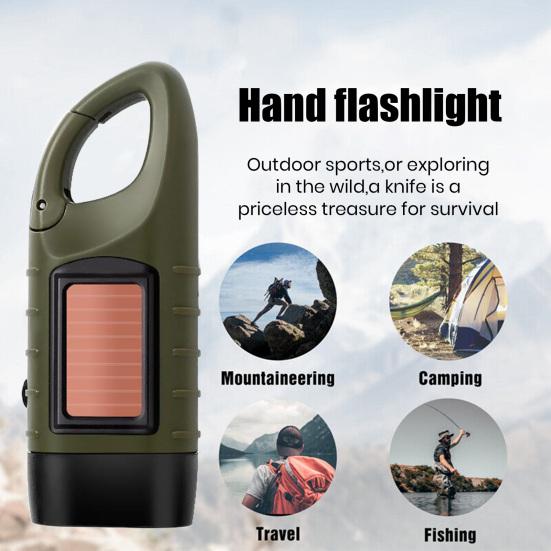 Hand Crank Solar Powered Flashlight Super Bright Compact Size Portable Emergency Rechargeable LED Flashlight Camping Gear