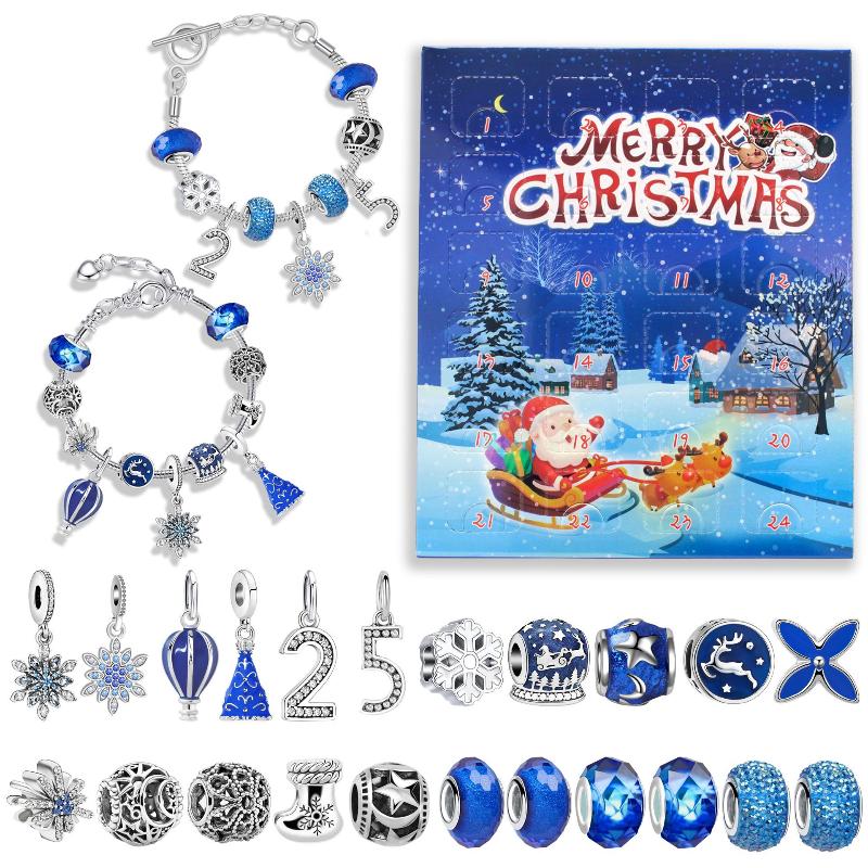Christmas Advent Calendar With 24 Grids Blue Countdown Box Diy Bracelet Making Kit Holiday Surprise Blind Gifts For Kids Party D