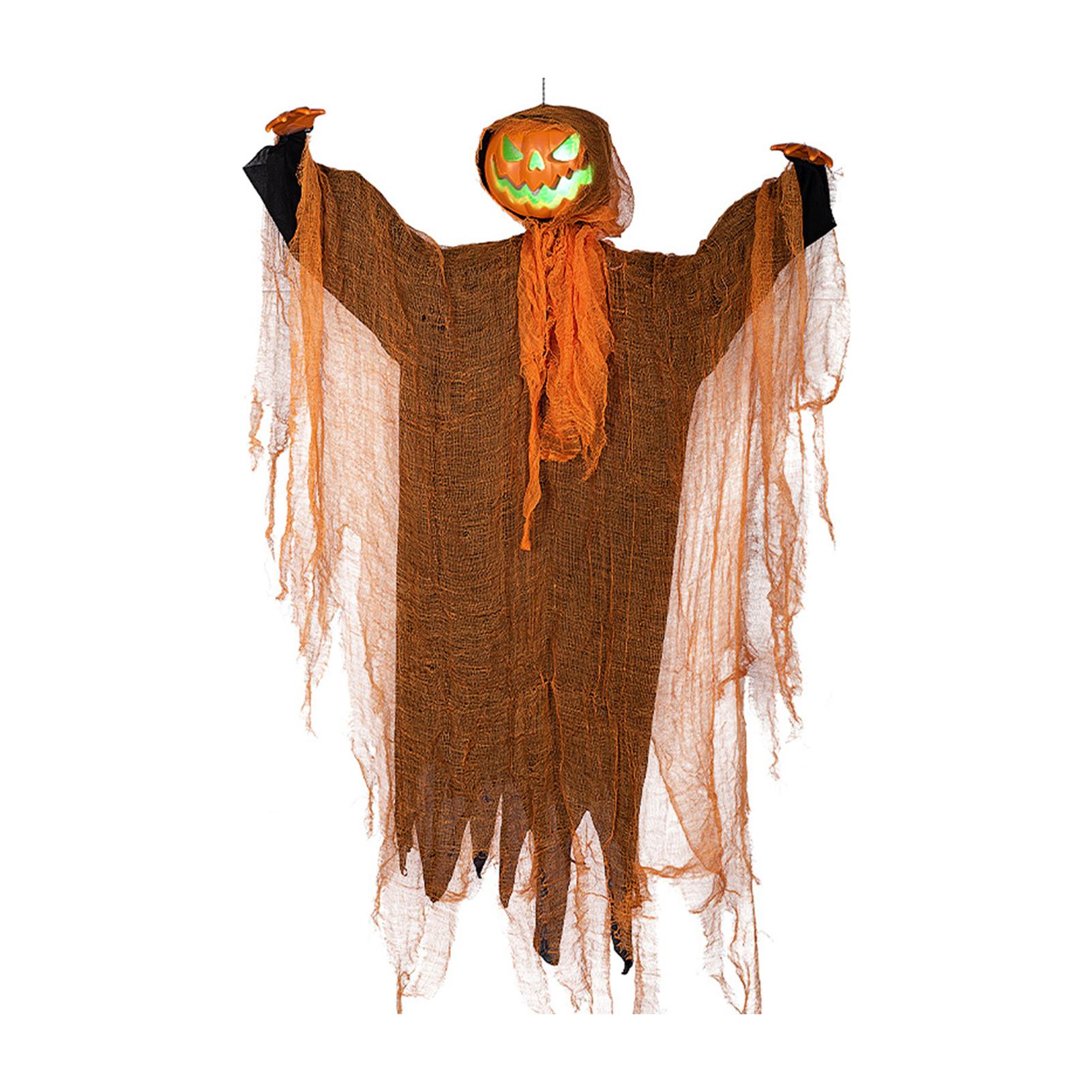 

Light Up Sound Pumpkin Hanging Ornament Halloween Green Light Rotation Garden Decoration