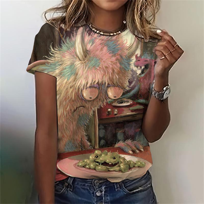 3D Printed Funny Animal T-Shirt For Women Characters Cute Animals Pattern T Shirts Casual Loose Tees Short Sleeves O-Neck Tops