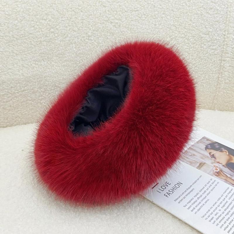 

Fluffy Fur Hat Women S Winter Hat Warm Ear Protection Snow Ski Cap Female Faux Fox Fur Windproof Wide Brim Headband
