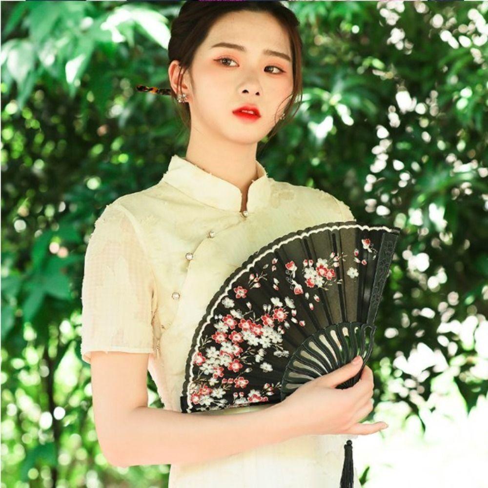 Plastic Plum Blossom Fan Chinese Style Hand Held Fan Elegent Dance Fan