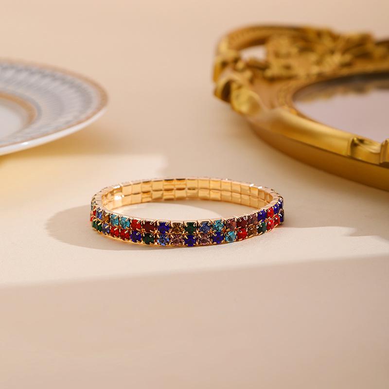 Elegant Multi-layer Rhinestone Bracelet for Women – Colorful, Silver, Elastic Design