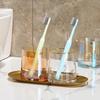 Nordic Light Luxury Glass Mouthwash Cup Set with Metal Tray