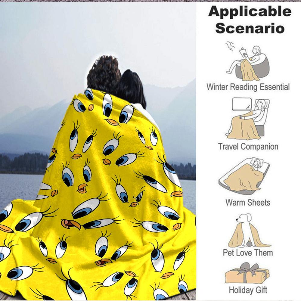 1pc Tweety Looney Tunes Flannel Blanket, Soft Skin Friendly with Digital Printing, Various Sizes Available for Family, Friends, Birthday