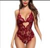 European & American Sexy Plus Size Lace Suspender Lingerie - Deep V See-through One-piece