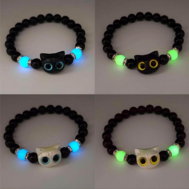 Lovely Bracelet Resin Luminous Bead Bracelet Comfortable Cat Hand Chain Great for Everyday Life and Dating
