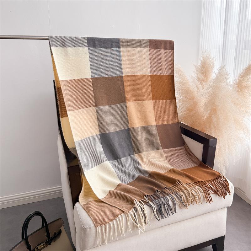 Minimalist High-end Plaid, Warm In Autumn and Winter, Cold Scarf Shawl, Commuting Versatile Couple, Fringed Imitation Cashmere Scarf