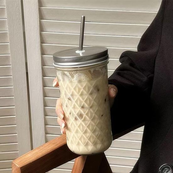 Yousheng Glass Straw Tumbler with Lid 650ml Large Capacity Mason Jar Cup for Iced Coffee & Bubble Tea Leak-Proof Reusable Cold Drink Cup for Home