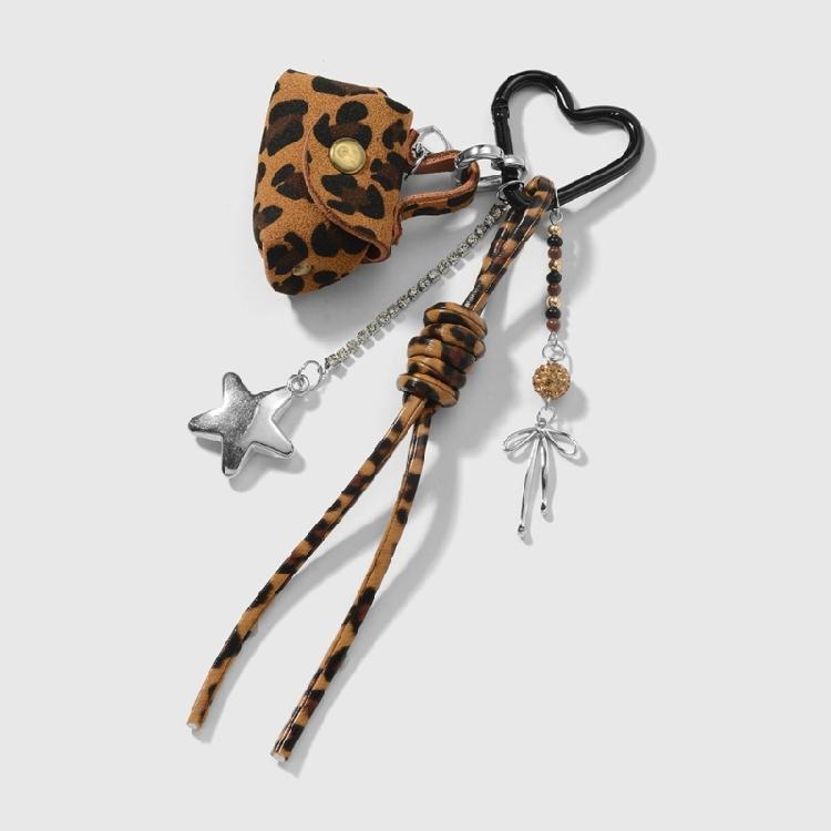 Bärbar leopardmönstrad nyckelringsplånbok med dekorativ metallrosettberlock liten handväska nyckelringstillbehör för nycklar