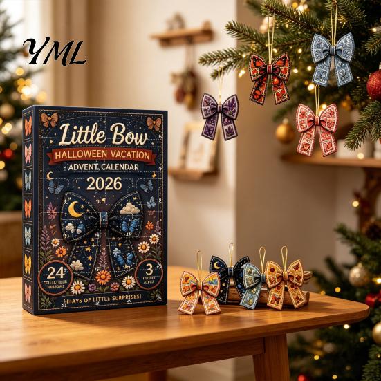 Acrylic Holiday Tree Pendants 24Pcs Christmas Advent Calendar with Retro 2D Flat Bow Ornaments, Decorative Romantic Home Decor Accents Countdown