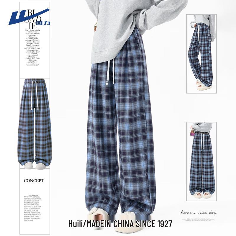 

Warrior Women s Retro Plaid Wide-Leg Casual Pants L