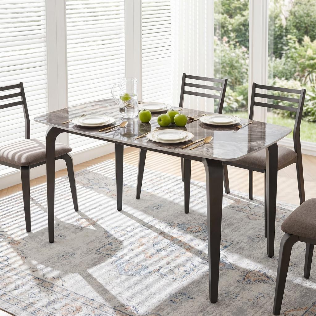 Dining Table For 4 Modern Kitchen Table With Sintered Stone Tabletop Metal Legs Brown