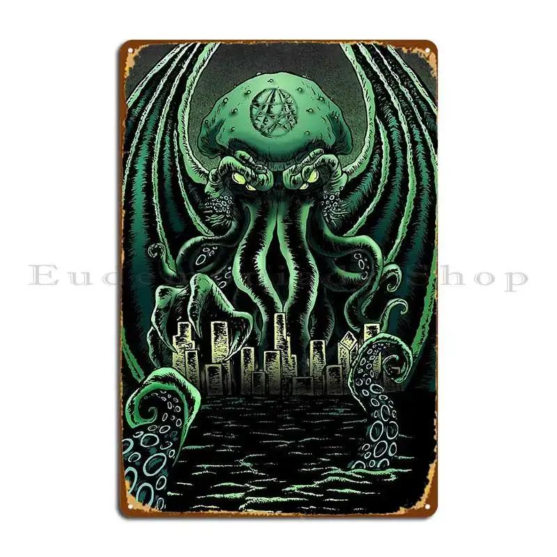 Cthulhu Rising Metal Plaque Wall Decor Wall Cave Wall Decor Cave Designs Tin Sign Poster