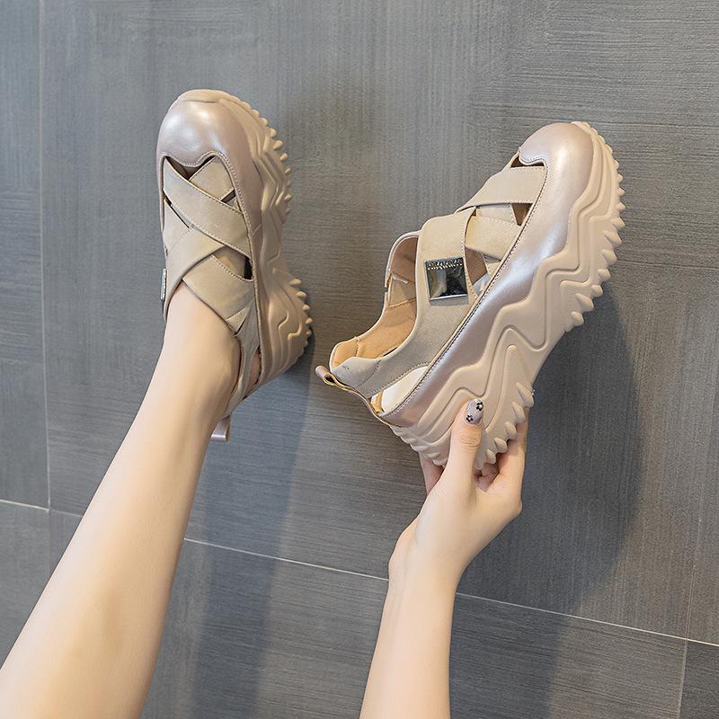 Daddy Shoes Women's 2025 Summer New Baotou Hollow Sandals Women's Versatile Thick-soled Fashion Casual Breathable Women's Shoes Tide