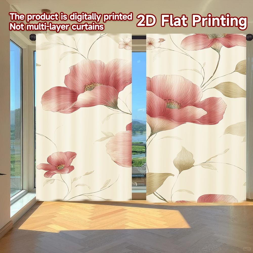 

Set Of 2 Minimalist Flat Printing Curtains Without Rod Floral Spring Blossom Design New Year Festival Prints Light Curtain Polyester W100*H70(CM)-Rod Pocket&2PCS