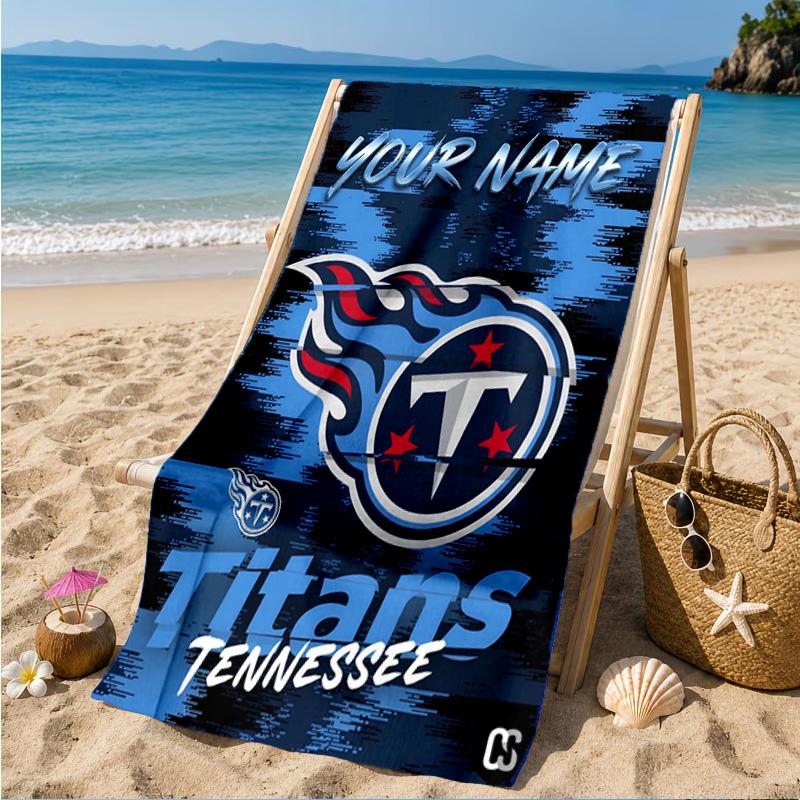 Custom Name Titans Crest Personalized Microfiber Beach Towel, Quick-Dry, Ideal for Summer Travel, Beach Essential, Swimming