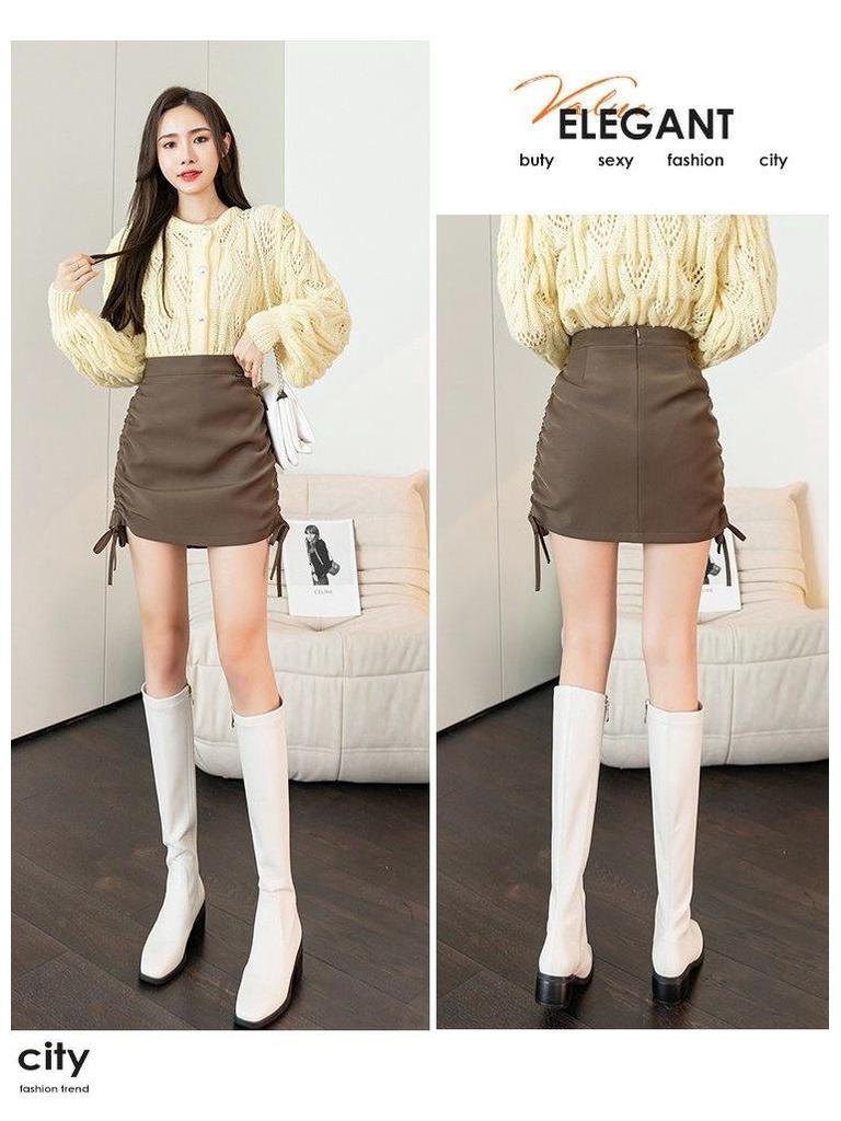 Summer High Waist Pleated Wrap Skirt with Lining