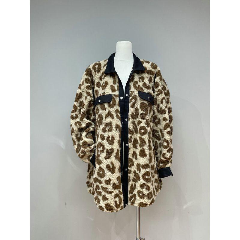 

Winter Welfare Foreign Trade Original Order Special High-Grade Sense Leopard Print Lamb Wool Contrast Color Kuye Gyaru Outerwear Color 3 XL