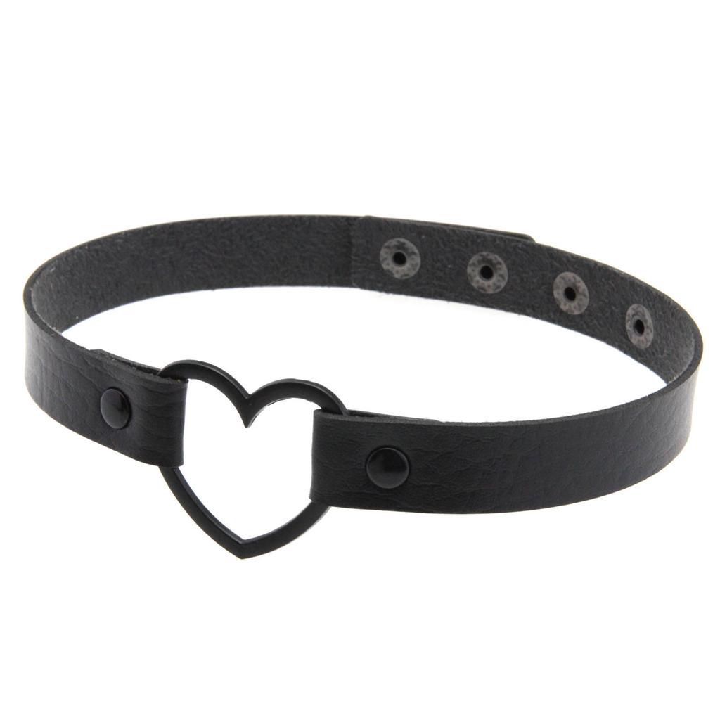 Goth Leather Heart Choker Necklace for Women Girls Adjustable Punk Collar Necklace Kawaii Cute Jewelry