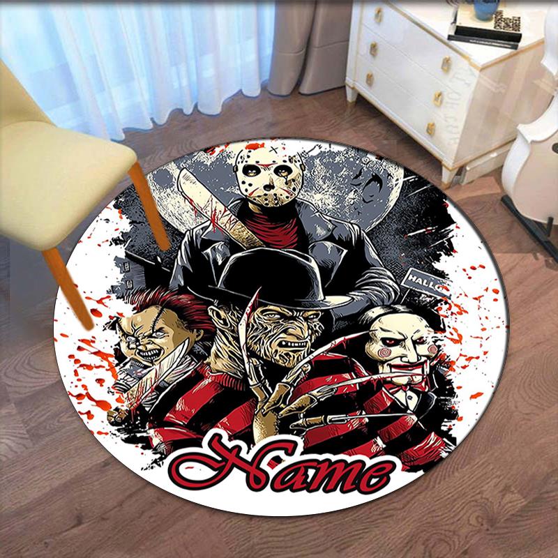 Custom Name Halloween horror Printed Round Rug Carpet Chair Rug Area Rug Entryway Doormats,for Office Chair Living Room Bedroom Kitchen Room.