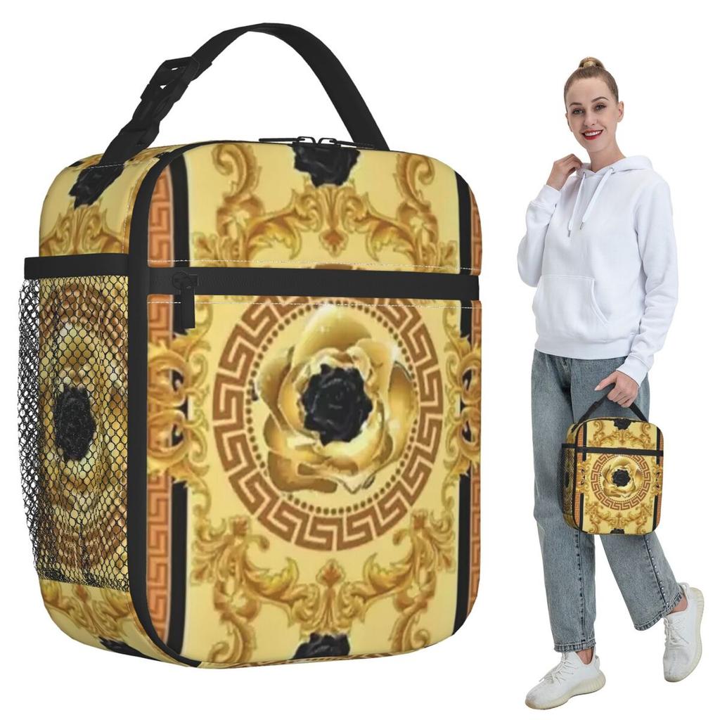 Luxury European Floral Pattern Insulated Lunch Bag for Kids School Cooler Thermal Food Box Tote Leakproof Lunch Boxes Container