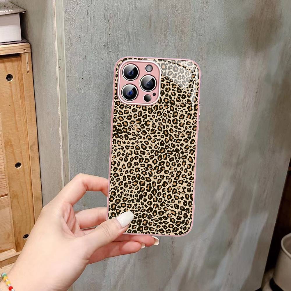 Verre Trempé Motif Léopard Guépard Pour Iphone 14 13 12 11 Pro Mini XS MAX 14Plus X XS XR Coque