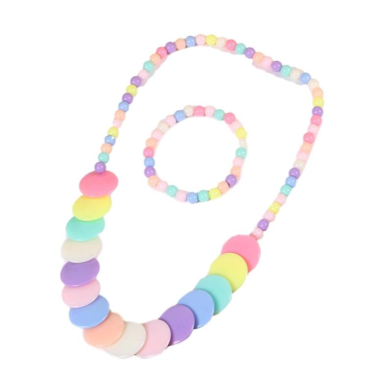 Candy Color Beads Necklace Bracelet Set Kids Jewelry Set Party Jewelry Plastic Texture Birthday Perfect for Kids Present