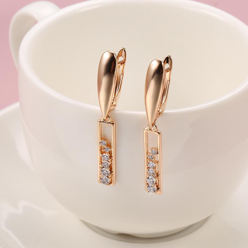 Korean zircon earrings for women, fashionable and simple rose gold rectangular earrings