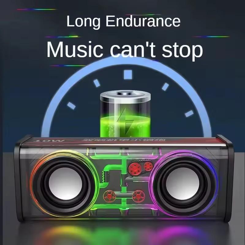 TWS V8 Transparent Mecha Powerful Speaker RGB Light Bluetooth Wireless Surround Bass Subwoofer Music Mini Home Party Loudspeaker