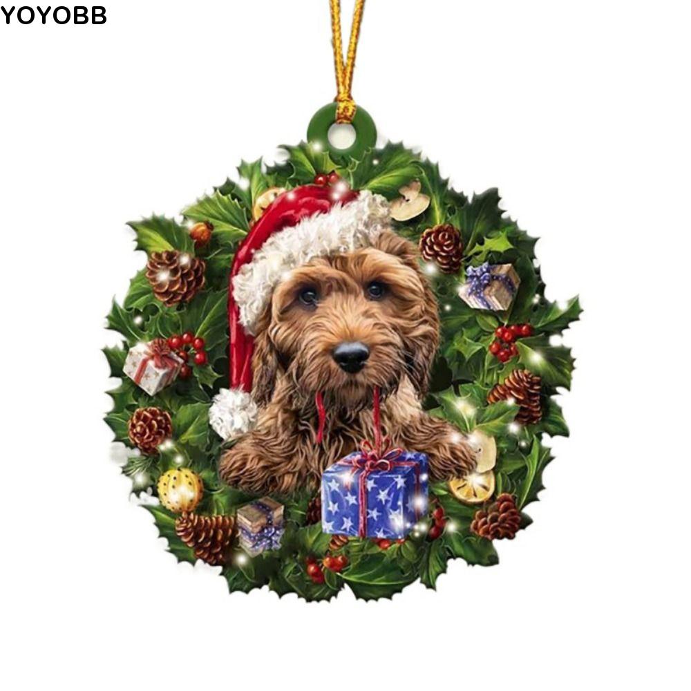 2D Weihnachtshund Acryl Anhänger Hängender Acryl Weihnachtsbaum Anhänger 8cm Dekorative Weihnachtshunde Schmuckstück Fenster