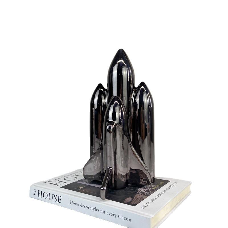 Modern Simple Resin Big Head Astronaut Rocket Ornament Study Living Room Model Room Bookcase Fashionable Light Decoration